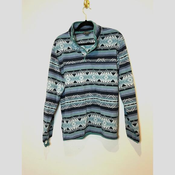 Vintage Eddie Bauer Aztec/Sothwest Print Fleece Pullover Sweatshirt Mens Size L - Picture 1 of 6
